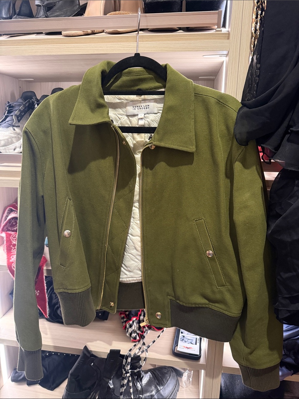 10 Crosby Derek Lam Olive Green Quilted Bomber Jacket